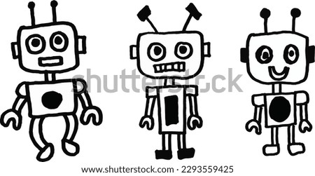 Set of Robot Doodle Hand drawn , Funny Cartoon Icon