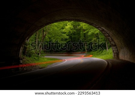 Brake Lights Of Car Heading Through The Loop Tunnel On 441 In The Great Smoky Mountains National Park Royalty-Free Stock Photo #2293563413