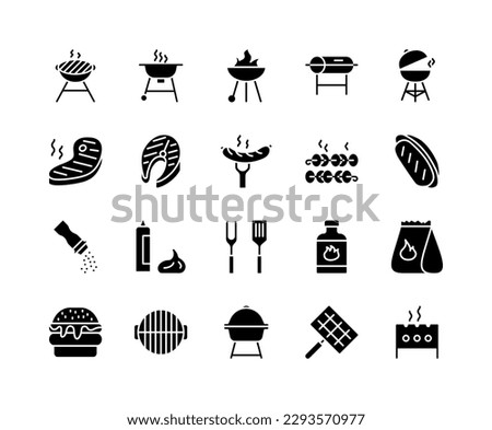 Barbecue and grill flat line icons set. Contains such Icons as BBQ, Grill, Steak, Bonfire, Gas and more. Simple flat vector illustration for web site or mobile app