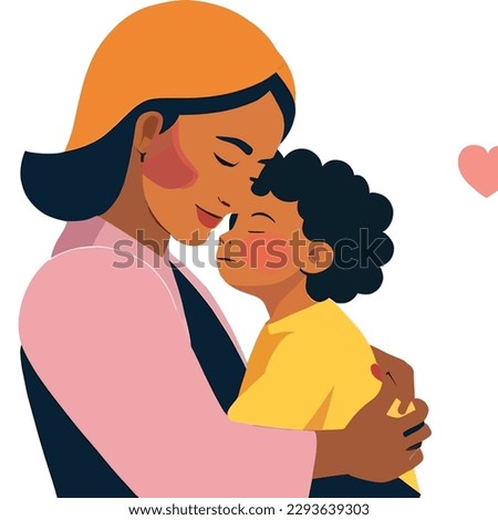 Expressive vector illustration of a mother embracing her child. A heartwarming depiction of love, bonding and togetherness. Perfect for parenting and family-themed designs. #motherchild #love #family Royalty-Free Stock Photo #2293639303