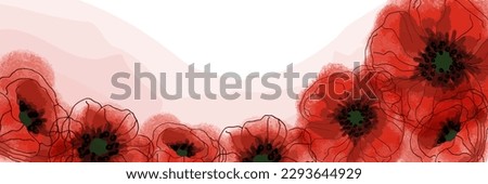 Banner with poppy flowers on a light background. Hand drawn poppy flowers. Symbol of the day of remembrance. Poster for the day of remembrance and victory Royalty-Free Stock Photo #2293644929