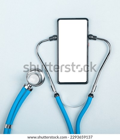 Mobile phone screen mock-up, medical smartphone application ad on blank cell display