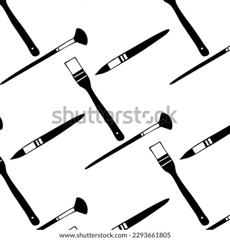 Vector pattern on the theme of painting. Black brushes on a white background. Wallpaper, product packaging, everything for creativity, fabric, design, vintage, sketch, minimalism. Eps10