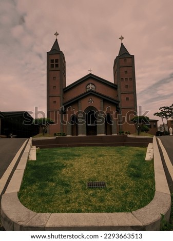 church picture . church building with green grass 