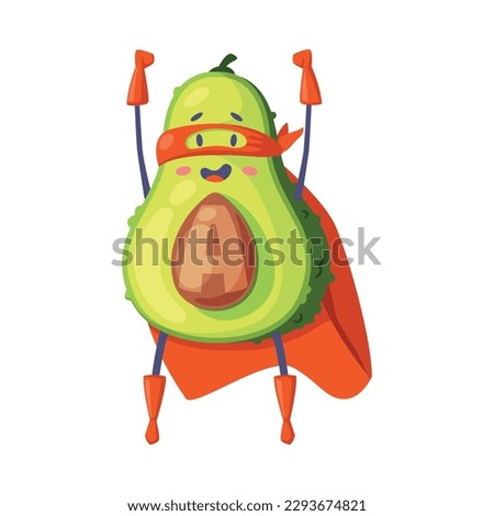 Green Avocado Superhero Character Standing Wearing Red Cloak or Cape and Mask as Justice Fighter Vector Illustration