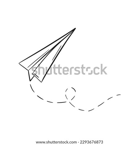 Vector paper airplane icon. Trip, travel symbol. Hand drawn paper plane. Isolated outline doodle plane icon on white background