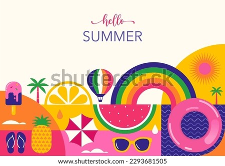 Colorful Geometric Summer Background, poster, banner. Summer time fun concept design promotion design Royalty-Free Stock Photo #2293681505