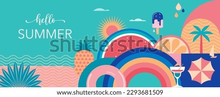 Colorful Geometric Summer Background, poster, banner. Summer time fun concept design promotion design Royalty-Free Stock Photo #2293681509