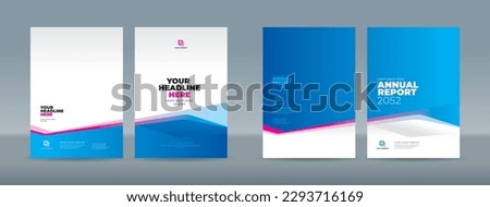 Blue white and magenta abstract shape on white blue gradation background. A4 size book cover template for annual report, magazine, booklet, proposal, portfolio, brochure, poster Royalty-Free Stock Photo #2293716169