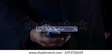 AI searching concept. Data search optimization by artificial intelligence technology. Search engine bar with blank space for text and AI button appear while business person typing on laptop computer.