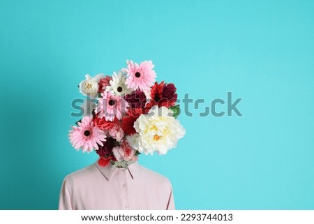 The concept picture of female mannequin decorated with flower.