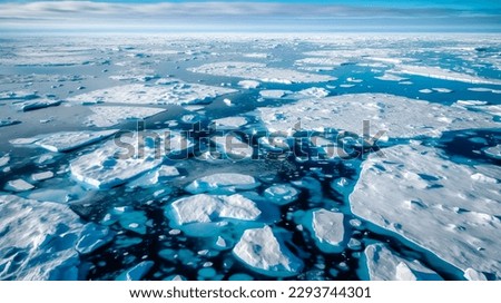 landscape of the North Pole where climate change has caused melting ice caps and reduced polar ice extent Royalty-Free Stock Photo #2293744301