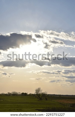 Sun in the clouds over a field