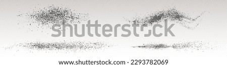 Ash powder top view vector spray explosion effect. Isolated realistic dust particle on transparent background. Abstract flying brush splatter with granule design. 3d cracked grainy asphalt piece. Royalty-Free Stock Photo #2293782069