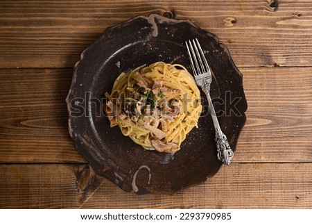 Porcini Pasta with Soy Milk Cream
