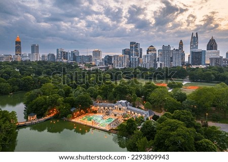 Atlanta, Georgia, USA overlooking Piedmont Park at dusk.
