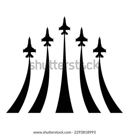 Aerobatic plane with smoke trails in the sky. Military, show, flight, smoke trail, sky, airshow. Vector art illustration with simple design