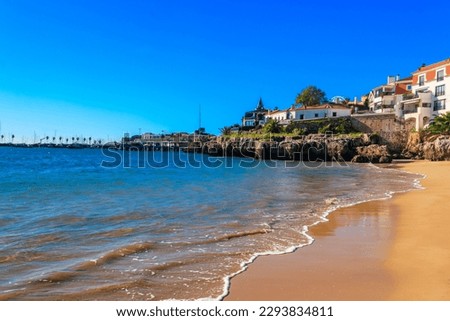 View of beach and the Atlantic ocean in Cascais, Lisbon district, Portugal Royalty-Free Stock Photo #2293834811