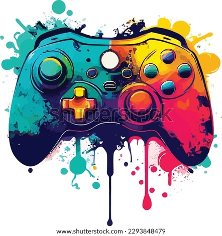 A colorful gaming controller with a rainbow colored controller on it. Royalty-Free Stock Photo #2293848479