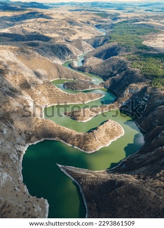 Meanders of the Uvac River, Serbia. Drone view of the Uvac River canyon meanders, Serbia
 Royalty-Free Stock Photo #2293861509