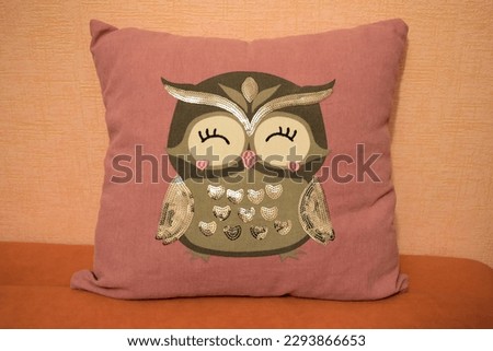 My favorite pillow with a picture of a sleeping owl