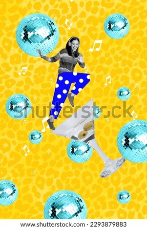 Vertical photo collage young excited lady dancing overjoyed little drunk bartender drink martini olives saturday weekend concept