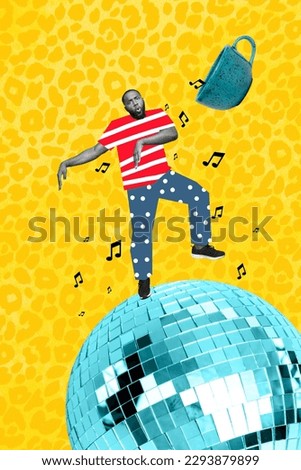 Picture magazine template collage of cool young guy chill dancing on disco ball have fun party with american culture music