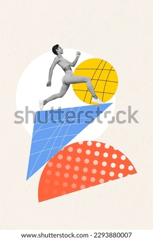 Collage 3d pinup pop retro sketch image of excited happy lady practicing sport isolated painting background
