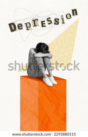 Collage template picture of grumpy stressed woman dissatisfied crying depression negative pressure offended isolated on drawn background
