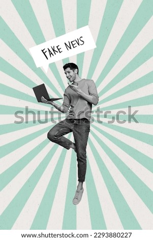 Picture collage photo of young positive speaking guy communicating with mass media sources fake news promo isolated on hypnosis background