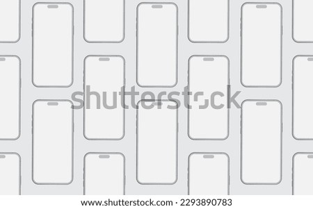 White smartphone mockup. Seamless pattern with a set of huge number phones on white background. Phone blank screen with space for text. UI design. Vector.