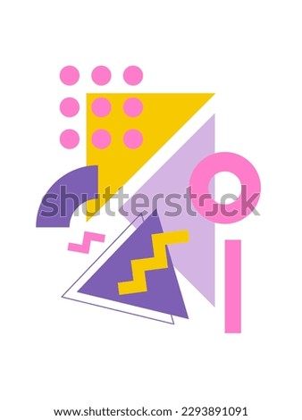 80s 90s 00s inspired retro geometric abstract poster, flyer, card. Memphis style. Playful geometry. Y2k nostalgia revival background. Royalty-Free Stock Photo #2293891091