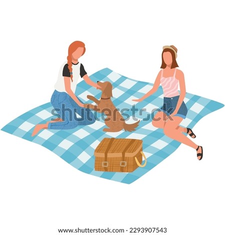 Girls friends with dog on summer picnic vector