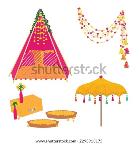 indian wedding decorations mehndi haldi ceremony decorations traditional wedding decorative elements Royalty-Free Stock Photo #2293913175