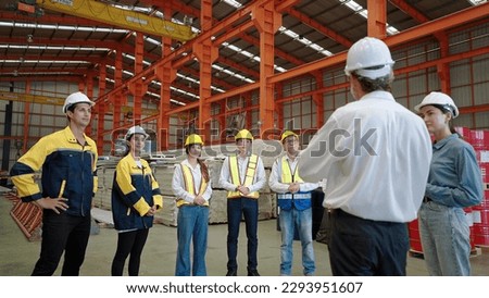 Manager leader team is assignmenting job and training for technicians attending brief meeting in the factory before work Royalty-Free Stock Photo #2293951607