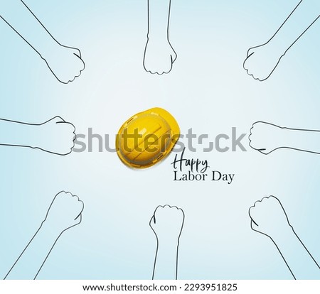 Top view Labor hand and Yellow Cap. International labor day concept.