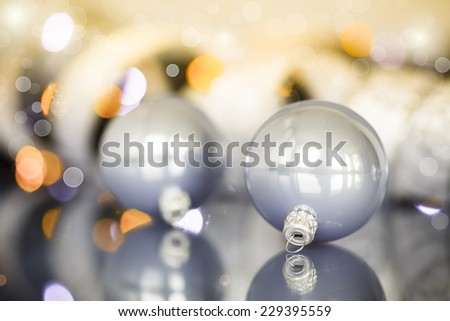 Christmas tree ornaments and balls on the blurry background