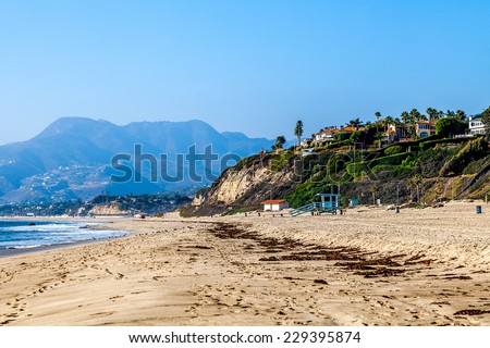 Beach in Malibu, California coastline, USA  Royalty-Free Stock Photo #229395874