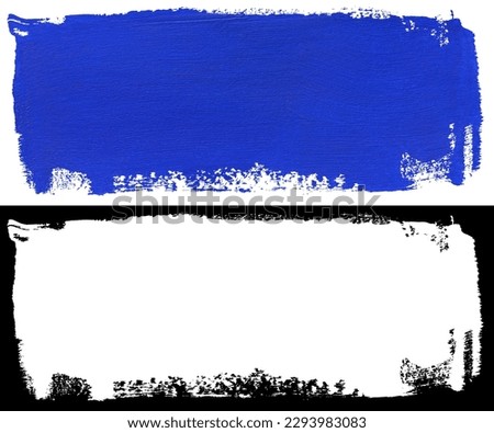 Hand painted blue block of paint texture isolated on white background with clipping mask (alpha channel) for quick isolation.