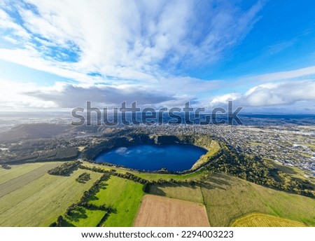 The rural town of Mt Gambier and its famous Blue Lake crater on a sunny autumn day in South Australia, Australia