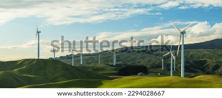 Wind power generation in Te Apiti Wind Farm, New Zealand Royalty-Free Stock Photo #2294028667