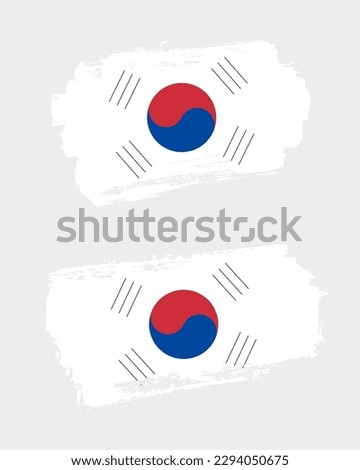 Set of two creative brush painted flags of South Korea country with solid background