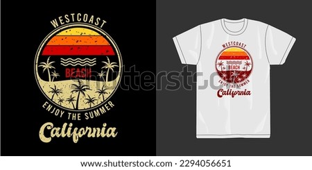 The illustration of sun and palm tree with california west coast text design is perfect for your printable t-shirt and also suitable for other stuffs
