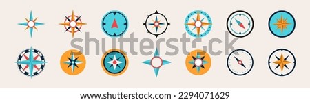 Compass icons set. Compass icon collection. Flat style. Royalty-Free Stock Photo #2294071629