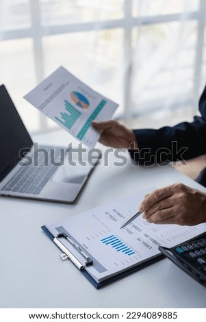 Investors increase revenue share, stock market reports, small business and finance with core performance, documents, graphs, financial charts of businesses, business ideas, financial accounts. 