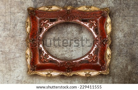 old picture frame handmade ceramic on marble ruined background 