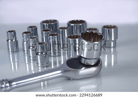 Set of torque wrenches or car repair. Professional tools. Torque wrench, tool with reversible ratchets. Hand tool for tightening screws and nuts Royalty-Free Stock Photo #2294126689