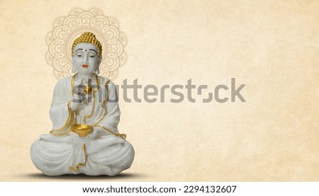 Buddha Purnima, Buddha statue meditation, floral background Royalty-Free Stock Photo #2294132607