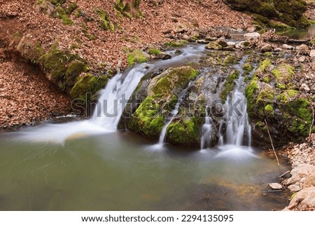 beautiful waterfall deep into the woods of Apuseni mountains; beautiful gorge of Borzesti, a natural area in Transylvania Royalty-Free Stock Photo #2294135095