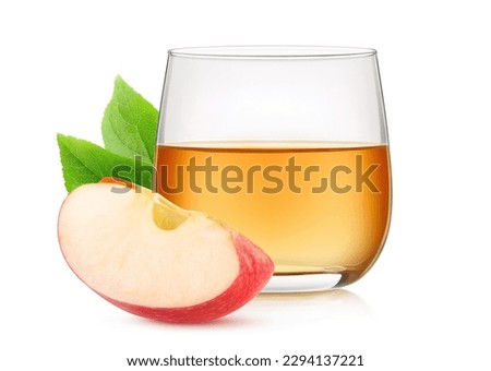 Slice of red apple and glass of apple juice, isolated on white